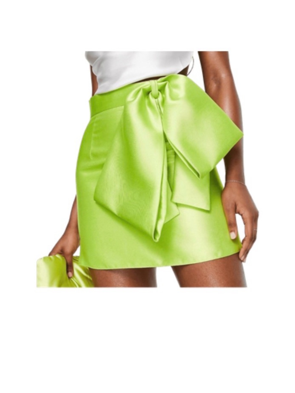 ASOS Lime Satin Mini Skirt with Statement Bow